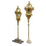 PAIR OF RARE PROCESSION LANTERNS IN GILTWOOD, ROME PAPAL STATE 18TH CENTURY triangular shape with