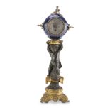 TABLE CLOCK IN BRONZE, 19TH CENTURY shaft with putto figure of black patina. Superior case in blue