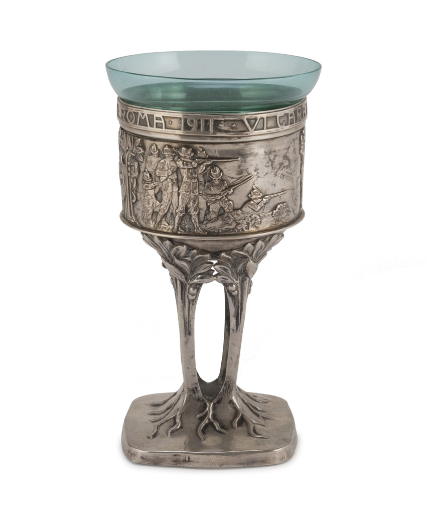 TROPHY CUP IN SILVER, PUNCH TURIN 1872/1933 of the 6th general shooting competition in Rome 1911.