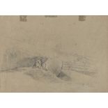 ITALIAN PAINTER, EARLY 20TH CENTURY LANDSCAPE WITH FENCE Pencil on grey paper, cm. 20 x 28 Signed '