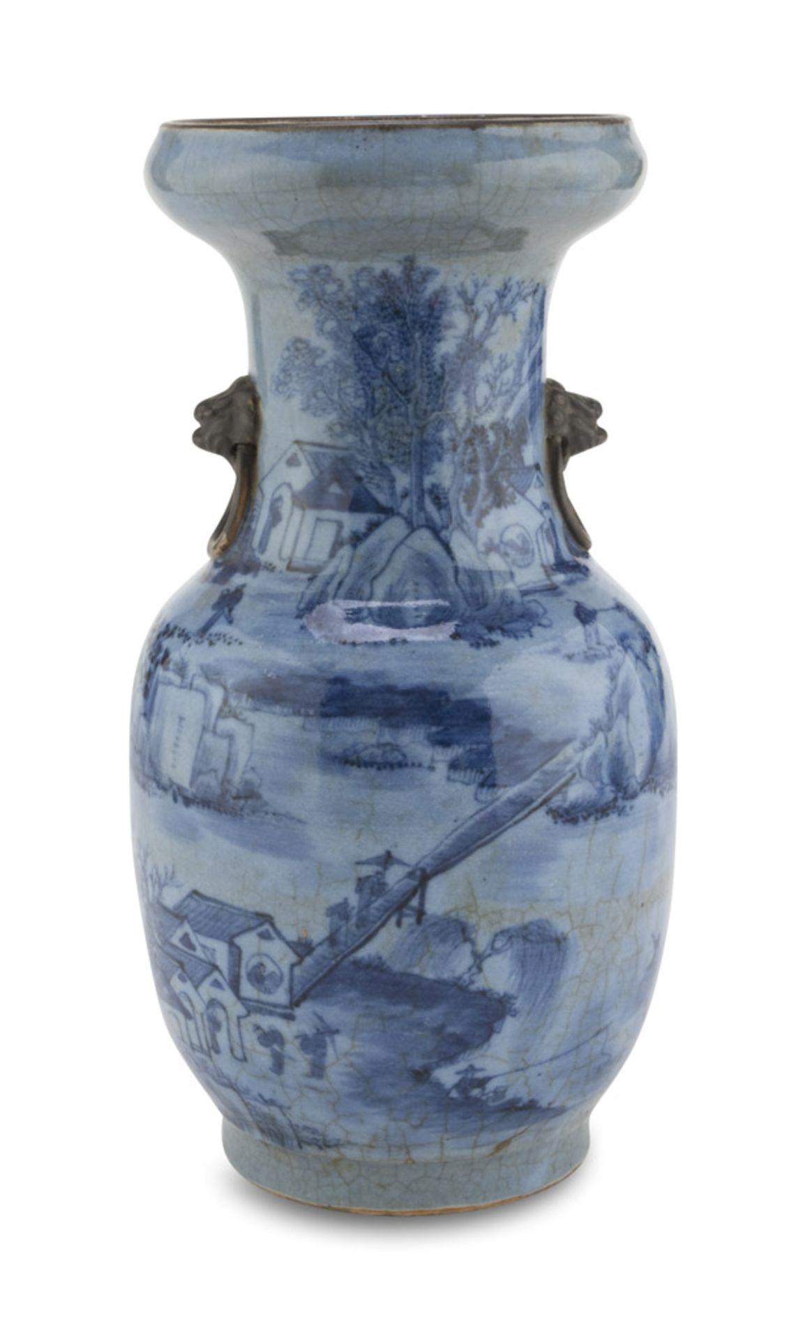 WHITE AND BLUE PORCELAIN VASE, CHINA EARLY 20TH CENTURY decorated with a wide landscape with