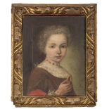 VENETIAN PAINTER, 18TH CENTURY YOUNG GIRL'S PORTRAIT WITH BISCUIT Oil on canvas, cm. 41 x 33