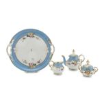 TEA SERVICE IN PORCELAIN, LATE 19TH CENTURY in light blue, white, gold and polychrome enamel