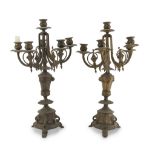 Pair of Candelabra In Ormolu, 19TH CENTURY to six arms to ramages, with conic shafts and decorated