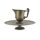 DISH AND JUG IN SILVER-PLATED BRONZE, LATE 18TH CENTURY jug with scroll shaped handle. Measures jug,