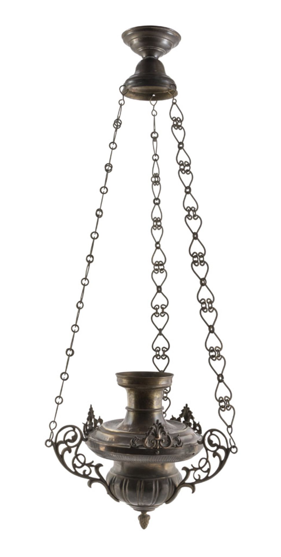 CENSER IN COPPER, LATE 18TH CENTURY fluted body, complete of chain. Measures cm. 29 x 25. TURIBOLO