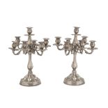 PAIR OF CANDELABRA IN SILVER, PUNCH PALERMO 1934/1944 of five arms, with fluted base and shaft.