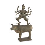 BIG BRONZE SCULPTURE, THAILAND EARLY 19TH CENTURY representing Shiva supported by the bull nandi.