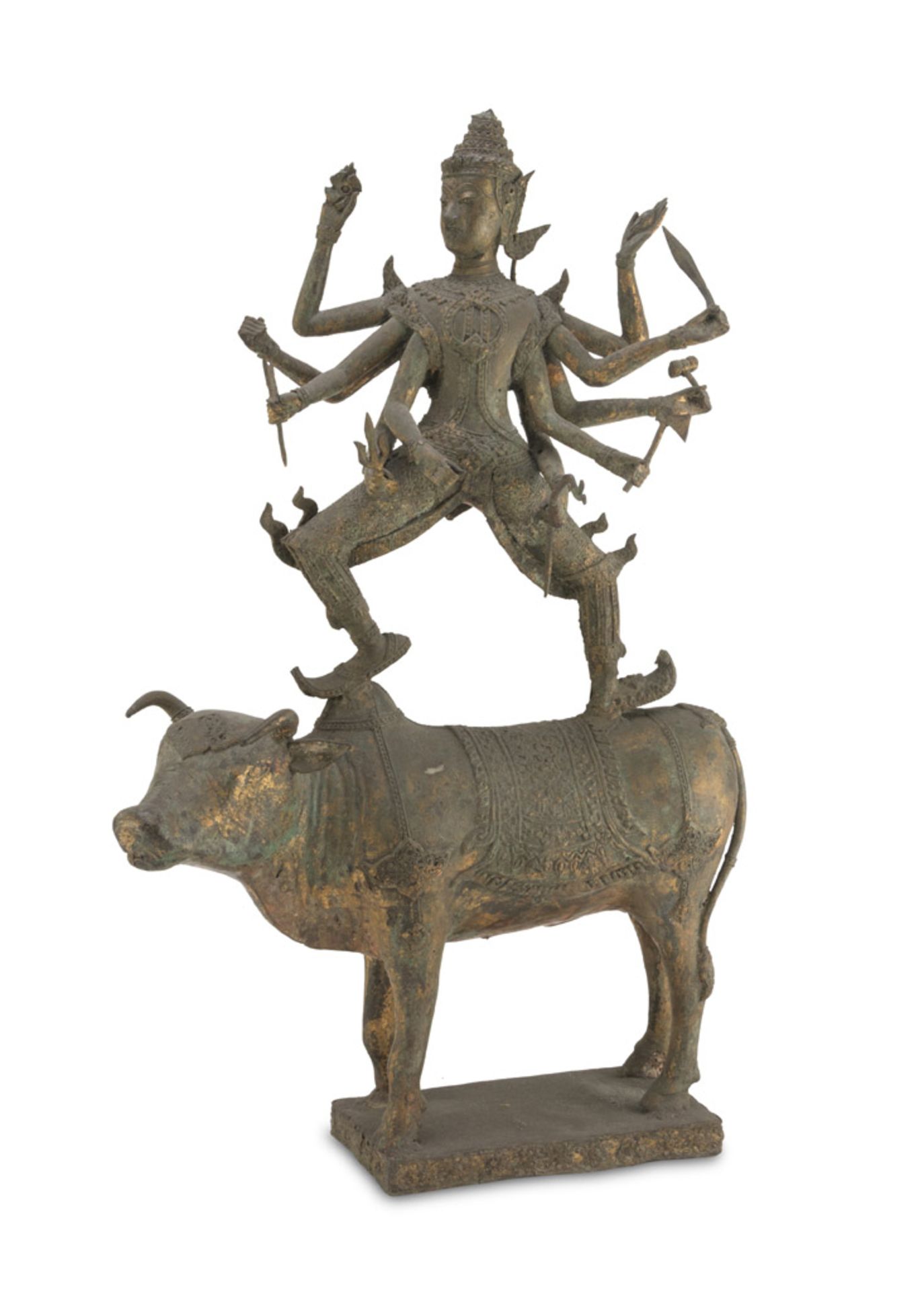 BIG BRONZE SCULPTURE, THAILAND EARLY 19TH CENTURY representing Shiva supported by the bull nandi.