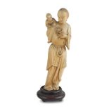 IVORY SCULPTURE, CHINA 19TH CENTURY representing He Xiangu with orderly child. Measures cm. 25 x 8 x