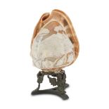 SHELL CAMEO, EARLY 20TH CENTURY decorated with view of the gulf of Naples, with the smoking