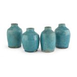 FOUR SMALL JARS IN CERAMICS, TURKEY 17TH, 18TH CENTURY with turquoise glaze. Max. measures cm. 13