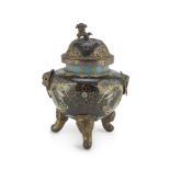 CLOISONNÉ CENSER, JAPAN EARLY 20TH CENTURY decorated with big dragons, sacred jewel and bands of