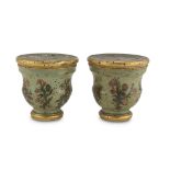 TWO VASES IN LACQUERED WOOD, 18TH CENTURY painted with floral motifs. Measures cm. 14 x 13. DUE