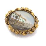 ANTIQUE BROOCH in yellow gold 18 kts., mount with ribbon motif alternated by small flowers and