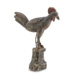SCULPTURE OF ROOSTER IN LACQUERED WOOD, CENTRAL ITALY 17TH CENTURY polychrome with plinth base.
