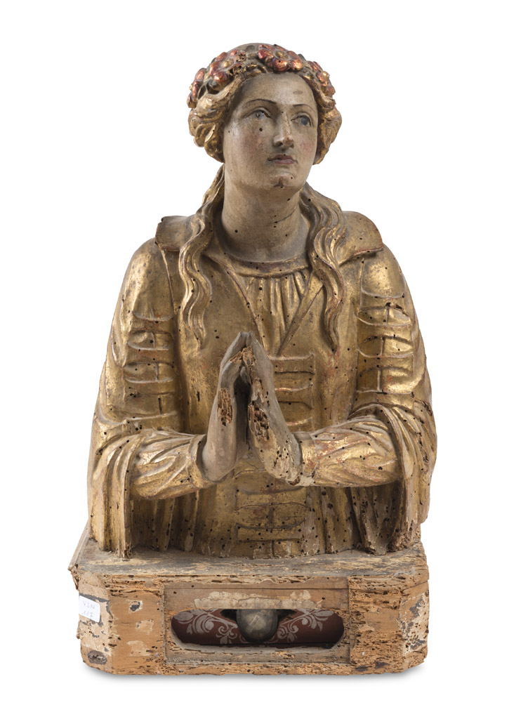 UMBRIAN SCULPTOR, 17TH CENTURY BUST WITH RELICS OF SAINT URBANA MARTYR