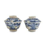 PAIR WHITE AND BLUE OF PORCELAIN BOWLS, CHINA LATE 19TH, EARLY 20TH CENTURY decorated with wide