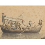 XAVIER DELLA GATTA (Lecce 1758 - 1828) PARTY WITH MUSICIANS IN BOAT Watercolour on paper, cm. 19 x