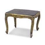SMALL SIDE TABLE IN GILTWOOD, ELEMENTS OF THE 18TH CENTURY with posthumous top in black marble. Legs
