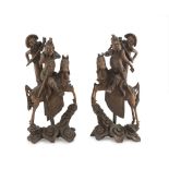 A PAIR OF WOODEN SCULPTURES, CHINA 20TH CENTURY representing two antique warriors with shoki.