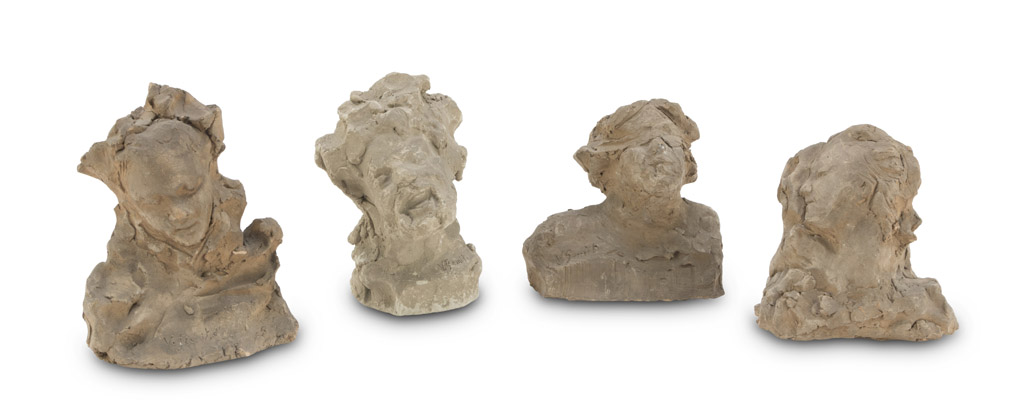 VINCENZO GEMITO (Naples 1852 - 1929) FACES Four sculptures in earthenware Measures cm. 15 x 12 x 10,