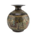 POLYCHROME ENAMELLED BRONZE VASE, PERSIA EARLY 20TH CENTURY decorated with a wide hunting scene.