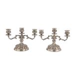 PAIR OF SMALL CANDELABRA IN SILVER, ITALY 1944/1968 of three arms fluted with shaft and base.