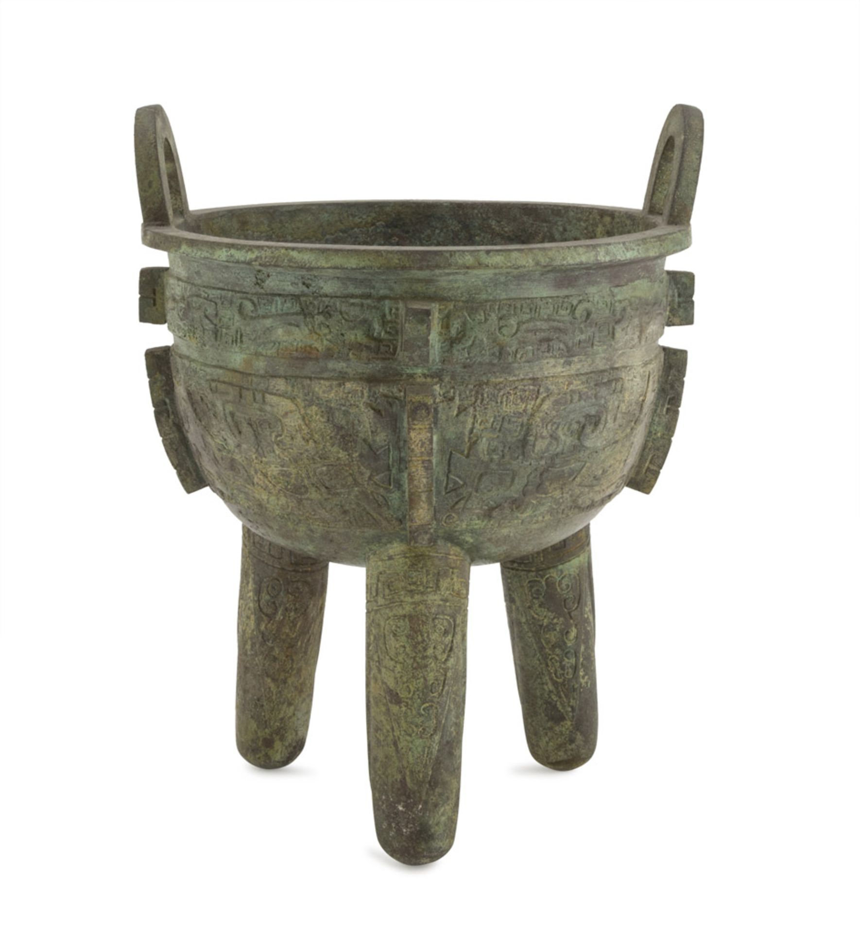 RITUAL CONTAINER IN BRONZE, CHINA 20TH CENTURY type Ding, decorated with archaizing motifs. Body