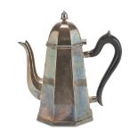 COFFEEPOT IN SILVER, PUNCH FLORENCE POST 1968 polygonal body with wooden handle. Title 800/1000.