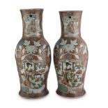 PAIR OF POLYCHROME ENAMELLED PORCELAIN VASES, JAPAN LATE 19TH CENTURY decorated with representations