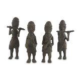 FOUR BRONZE SCULPTURES, IFO CULTURE, NIGERIA EARLY 20TH CENTURY representing musicians in erect