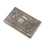 SILVER VESTA CASE, CHINA 20TH CENTURY entirely chiseled with landscape with ferns, bamboo and