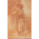 EDWARD GIOIA (Rome 1862 - London 1937) WOMAN WITH HAT AND SHAWL Sanguine on paper, cm. 52 x 32
