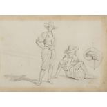 THEODORE DUCLERE (Naples 1816 - 1869) MEN IN NAPLES FISHERMEN Pair of pencils on yellow paper, cm.