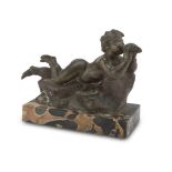 Neapolitan sculptor, 19TH CENTURY CHILD WITH SHELL Bronze with burnished patina, cm. 12 x 16 x 6