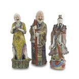THREE TALL POLYCHROME ENAMELLED PORCELAIN, CHINA 20TH CENTURY representing Luxing, Shouxing and a