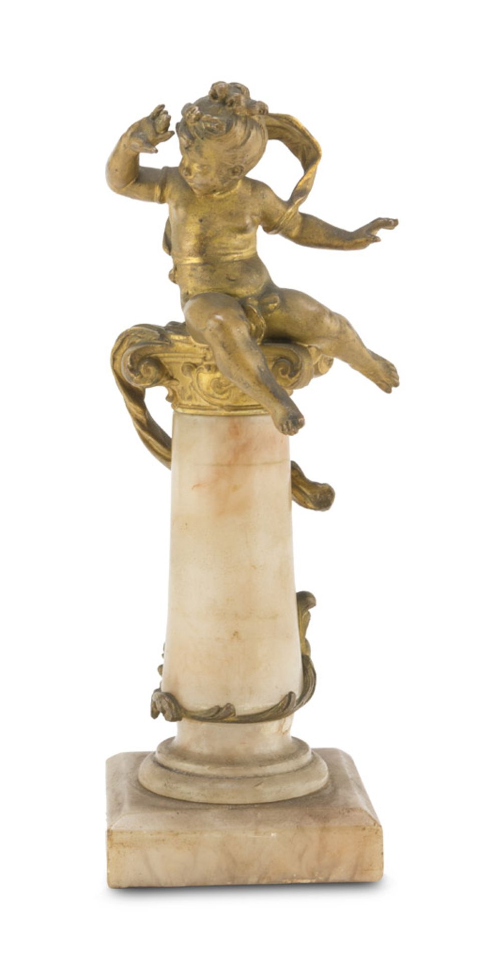 MODEL OF COLUMN WITH CHILD, LATE 18TH CENTURY in bronze and alabaster, of beautiful chisel. Measures