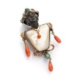 PENDANT in silver and gold 9 kts., shaped to moor with nacre body. Pending drops of coral and