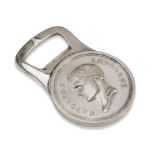 SILVER-PLATED BOTTLE OPENER, PARIS CHRISTOFLE 20TH CENTURY with inserted coin of Napoleone. Original