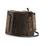 ACCORDION IN VIOLET WOOD AND LEATHER, FRATELLI GRASSELLI, PERUGIA 19TH CENTURY with reserves in