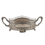CENTERPIECE IN GLASS AND SILVER, PUNCH BERLIN POST 1888 oval shape, edge pierced and embossed with