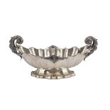 SILVER CENTERPIECE, PUNCH MILAN 1934/1944 nacelle shaped with lobed border. Handles to leafy and