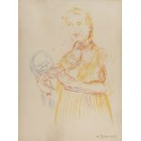 OSCAR KOKOSCHKA (Pöchlarn 1886 - Montreux 1980) Ragazza con colomba e teschio, 1959 Litografia a