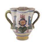 VASO A DUE ANSE DI GUIDO GAMBONE (Montella 1909 - Firenze 1969) VIETRI, ANNI '30 in ceramica dipinta