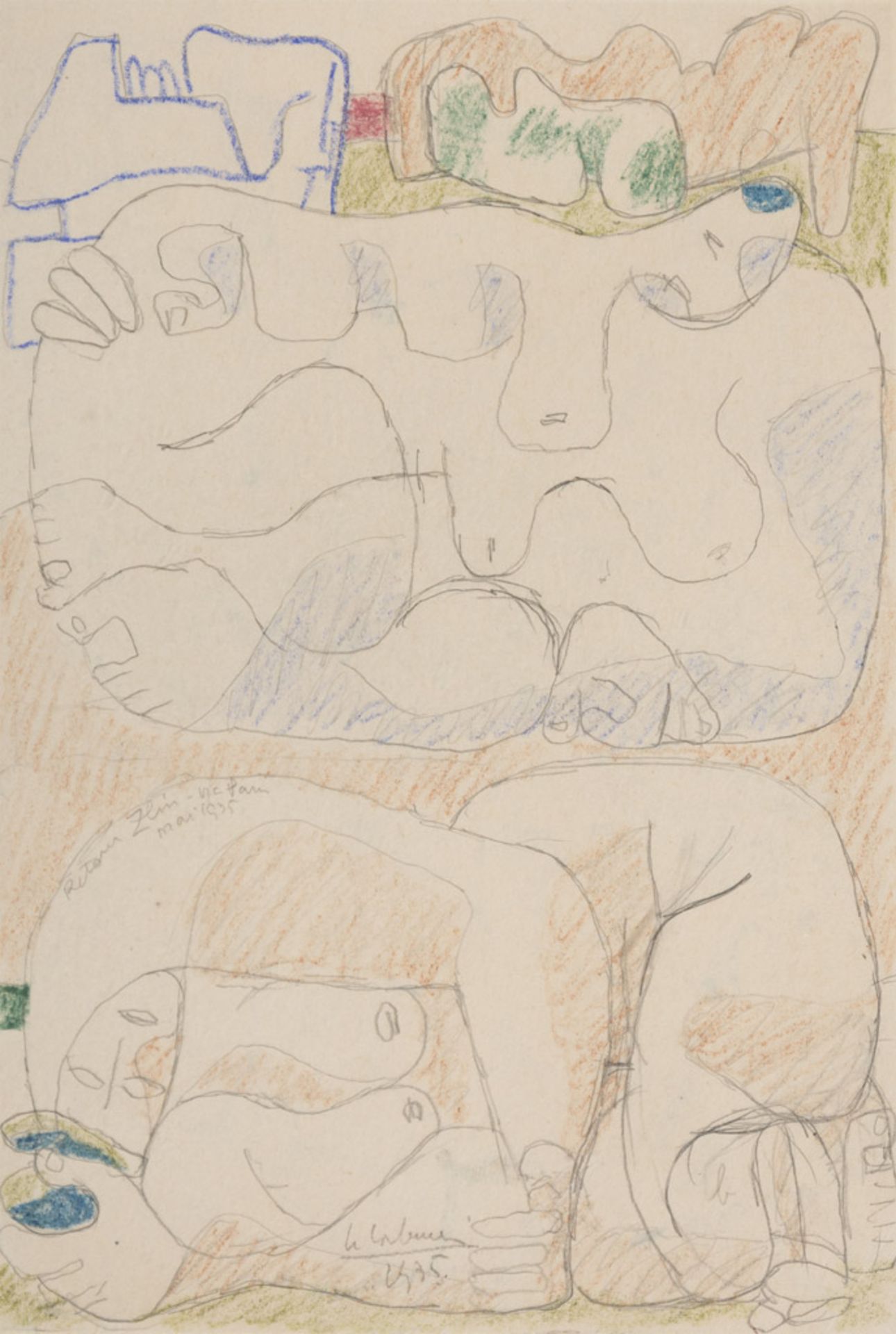 LE CORBUSIER (La Chaux-de-Fonds 1887 - Roccabruna 1965) Femmes couchées, 1935 Matita e pastello su
