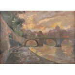 UGO ATTARDI (Sori 1923 - Roma 2006) Ponte sul Tevere, 1975 Olio su tela, cm. 50 x 70 Firma e data in