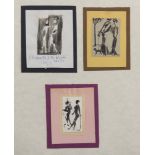UGO POZZO (Torino 1900 - 1981) Figure, anni '60 Tre piccoli bozzetti ad inchiostro su carta Misure