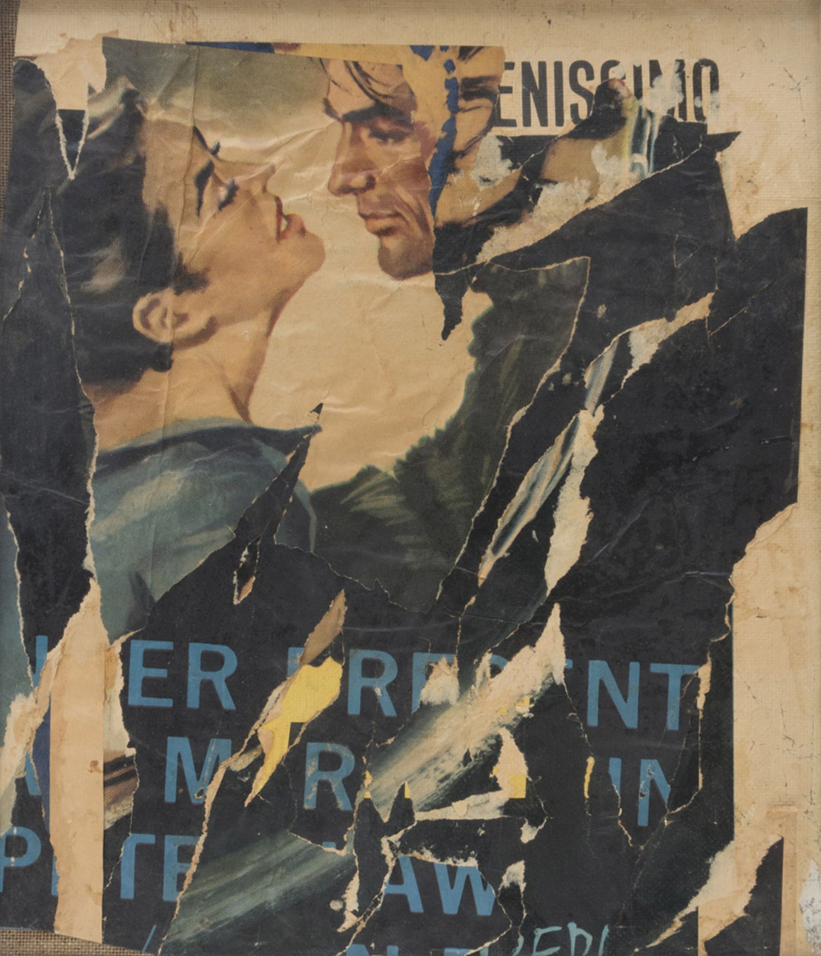 MIMMO ROTELLA (Catanzaro 1918 - Milano 2006) Avventuroso 2, 1963 Decollage su tela, cm. 51 x 44