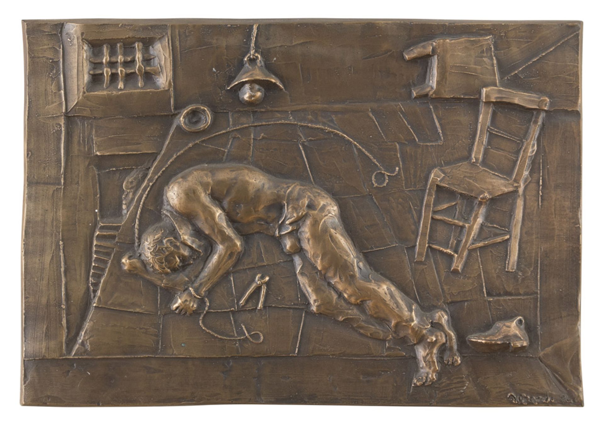 UGO ATTARDI (Sori 1923 - Roma 2006) Per la libertà, 1986 Bassorilievo in bronzo, cm. 33,5 x 49 Firma